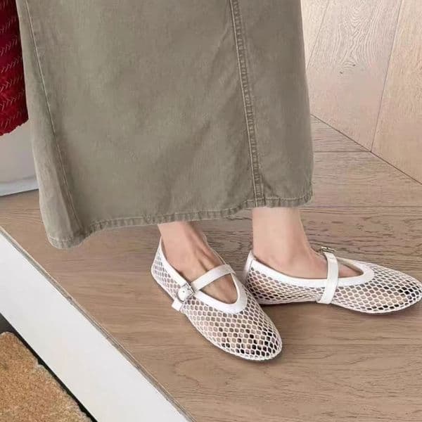 Mary Jane Women's 2026 Summer French Hollowed Out Single Strap Roman Sandals With Niche Mesh Flat Shoes