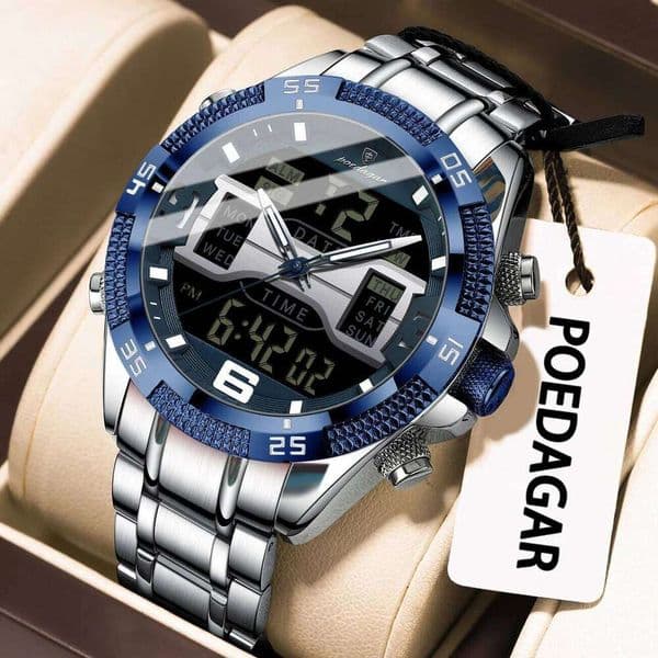 POEDAGAR Luxury Man Digital Alarm Luminous LED Week Date Sports Quartz Men Watch Fashion Military Electronic Men's Watches