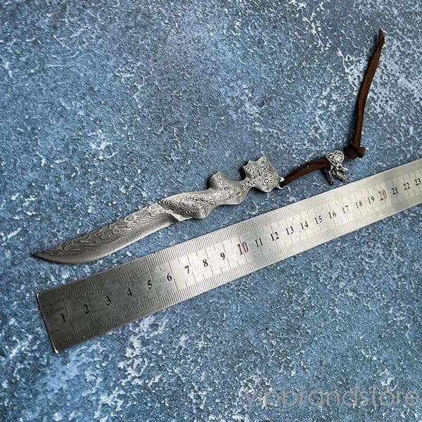 Mini Collectibles Damascus fixed blade knife Steel Knife pocket knife Camping Mountaineering Hiking Self Defense couteau Small Straight Knife Leather Carving Sh