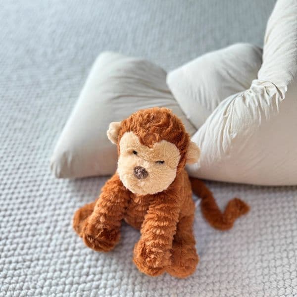 JE Cute Soft Monkey Plushie Wavy Stuffed Animal Chocolate Color Cuddly Toy Gift for Children
