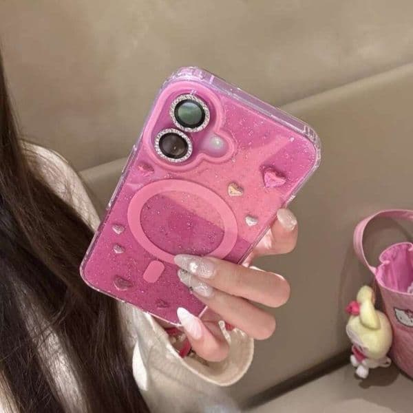 Transparent glitter heart sticker magnetic case Apple 16 Max suitable for iPhone 15 new model 14 Pro