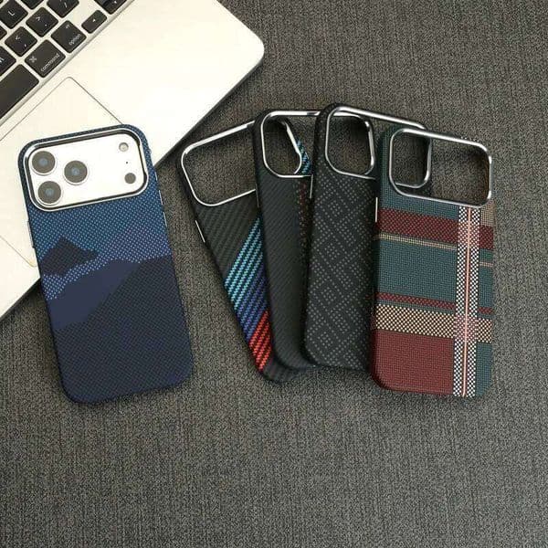 Carbon Fiber Pattern Slim PC Case For iPhone 17 Air 16 15 14 13 Pro Max Magnetic Wireless Charge Metal Camera Cover 26L0316