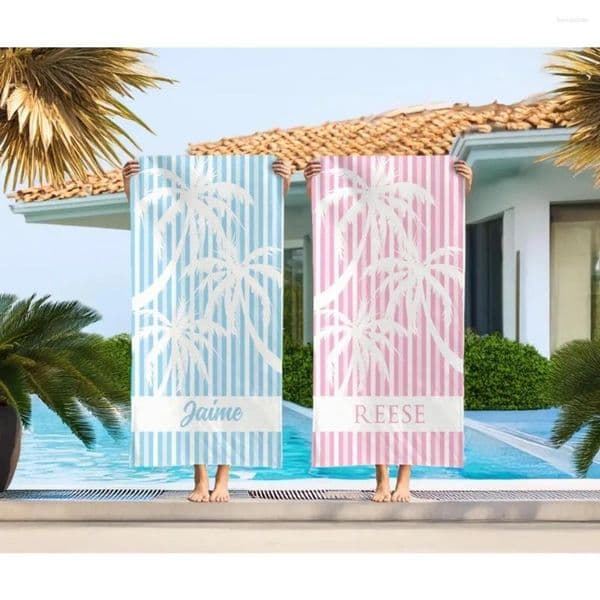 Towel Personalized Beach Towels Palm Tree Striped Girls Trip Custom With Name Kids Pool Party Family Vacation