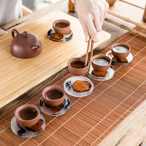 Set of 6 Square and Round Resin Drink Coasters Tea Pallet Cliff Cypress Cup Mat Thermal Insulation Resin Epoxy Wood Coffee Table Protection Christmas Decorations