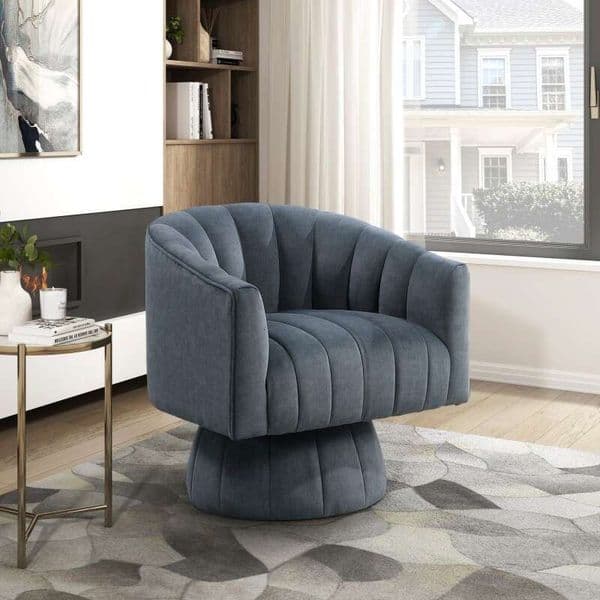 Dark Gray Velvet Accent Modern Luxury Living Room Furniture, 1pc Swivel Chair Comfortable Barrel Back