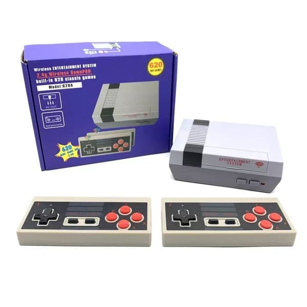 Classic Mini Handheld Retro Game Console Plug and Play 620 Video Games AV Output Video Game with Dual 2.4G Wireless Controllers for Birthday Gifts