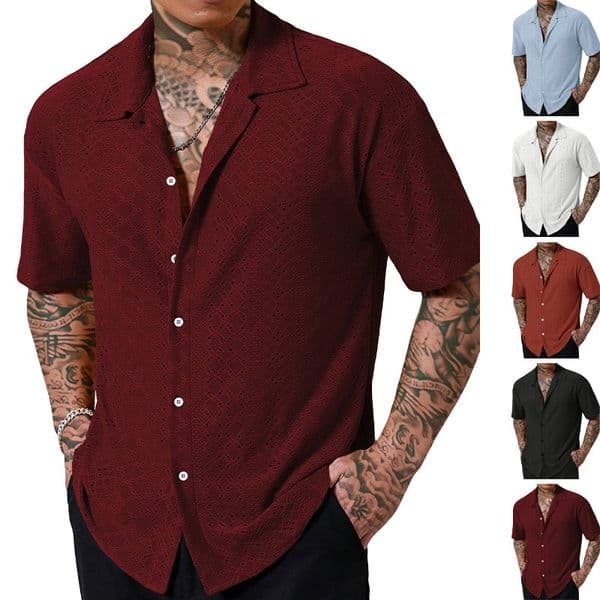 Summer New Men's Breathable Designer Hoodie Collar Solid Designer T-shirt Color Button Shortsleeve Shirt Casual Polo For Men