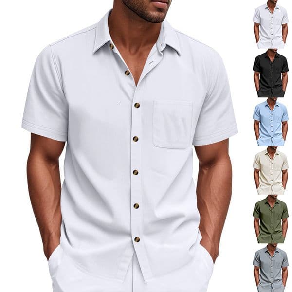 Designer Hoodie Independent American Style Summer Men's Woven Collar Solid Color Polo Plus Size Casual Simple Business Short Designer T-shirt Sleeve Shirt For Men