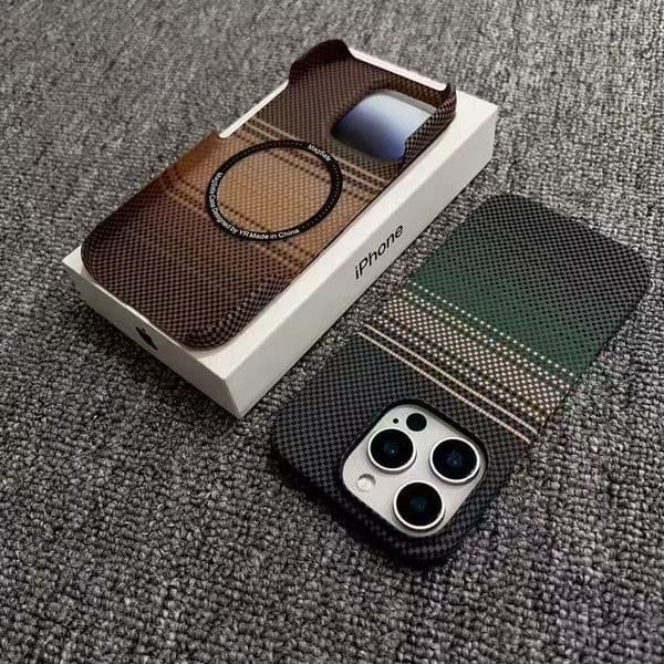 Carbon Fiber Texture Magnetic iPhone Case Slim Half-Wrapped PC Case for iPhone 17/16/15 Series