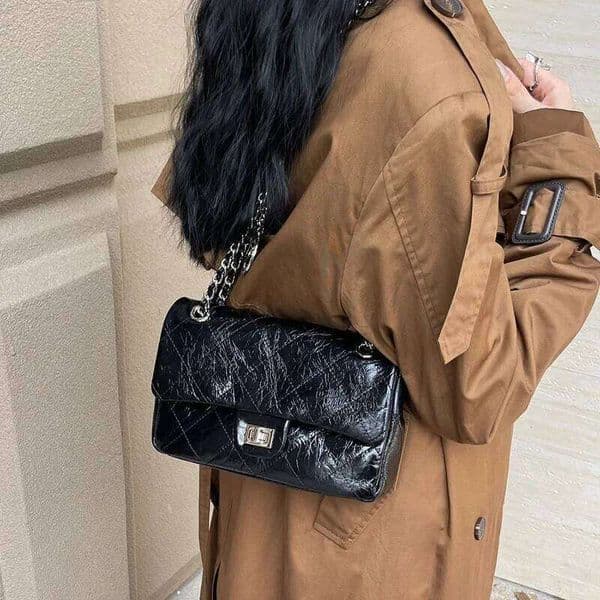 New Women S Niche High End Genuine Leather Shoulder Tweed Style Blackargyll Underarm Chain Crossbody Bag
