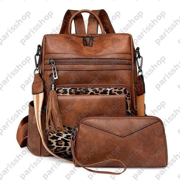 Convertible Leather Backpack Purse Set For Women Tassel Accent Shoulder Bag With Matching Wristlet Anti Theft Travel Handbag For Work Daily Use DSD2603165
