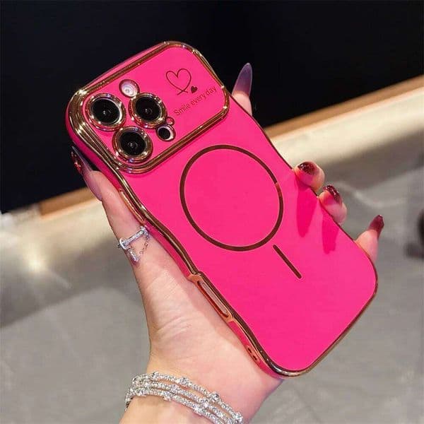 Fashion Wave Heart Shape Electroplating Case for iPhone 16 Pro Max 16E 15 14 13 12 11 Magnetic Wirelesss Charge Cover 26L0316