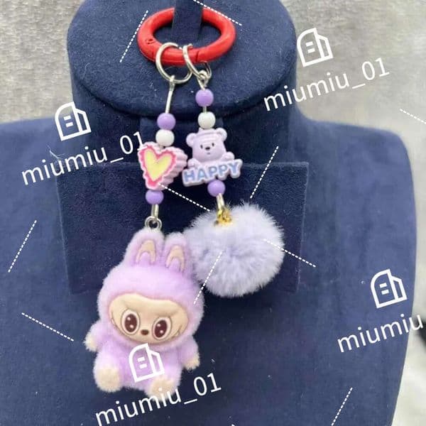 New Labubu Plush Mini Keychain Anime Cartoon Keyring Charms Kawaii cell phone Backpack Decoration Car Key Accessories GiftsXJ250319