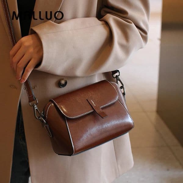 Oil Wax Cowhide Genuine Leather Crossbody Small Bag for Women Fashionable Versatile Shoulder Shell Handbag Lady Casual Phone Bag 260312