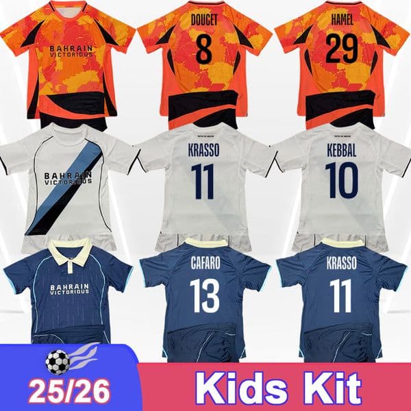 25 26 GORY PEMBELE Kids Kit Soccer Jerseys CAFARO KRASSO SISSOKO GUEYE HAMEL OLLILA MARCHETTI DOUCET KEBBAL ALAKOUCH Home Away 3rd Football Shirts