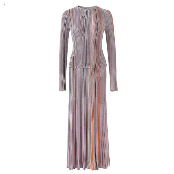 2026 Spring/Summer Designer Women's Colorful Shiny Long Sleeve Round Neck A9 Single Button Elastic Top Skirt