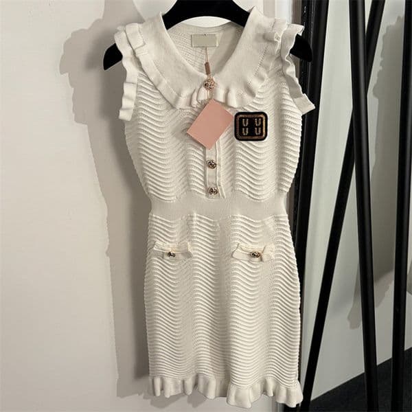 Luxury Women Sleeveless Dress Lapel Wrap Hip Knitted Short Dress Summer Dinner Party Lady Knits Vest Dress