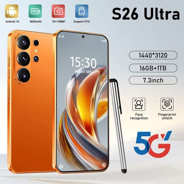 New S26 Ultra Cross-Border External Pen Phone 3+16GB True 4G Network Middle Punch Hole 7.3inch Android 15