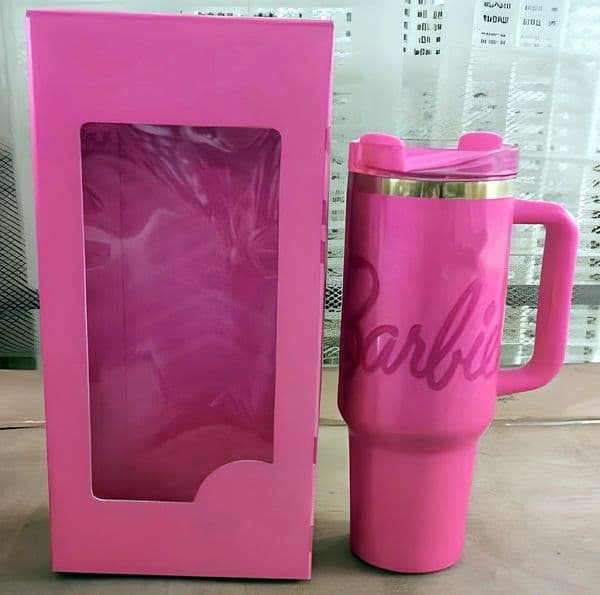 US Warehouse 40oz Cobrand Shiny Pink Tumblers Designer Cat Cups 40 OZ Stainless Steel Tumbler With Handle Lid And Straw Travel Car Mugs Keep Drink Cold Water Bottles
