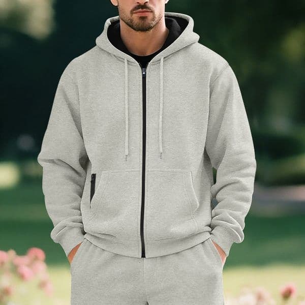 European And American Polo Shirt Independent Station Autumn And Winter Men's Fleecelined Swe Solid Hoodie Color Hooded Men's Casual Sports