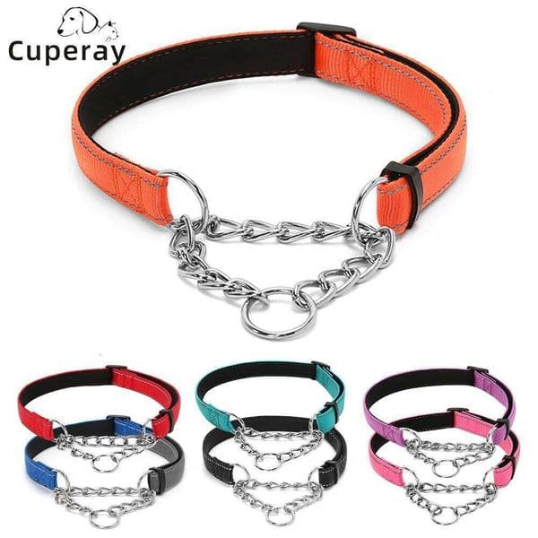 Martingale Collar - Stainless Steel Chain Reflective Nylon Fabric Pet Collars for Small Medium Large Dogs 26W0316