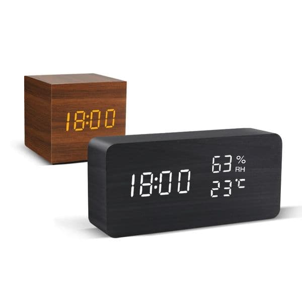 Alarm Clock LED Wooden Watch Table Voice Control Digital Wood Despertador USB Powered Electronic Desktop Clocks 260312