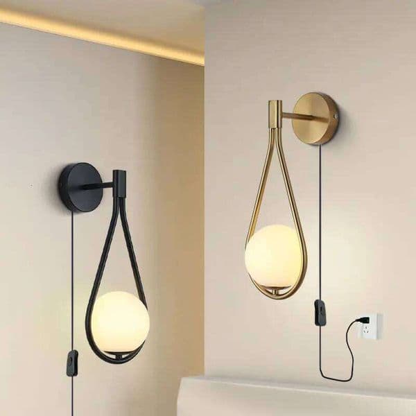 Frosted Glass Lampshade LED Lamp With EU/US Plug Wall Sconce For Bedroom Bedside Sofa Background Copper Black Light Fixture 26W0316
