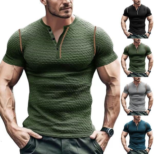 Summer Polo Sports Fitness Slim Fit Breathable Men's Short Sleeve European And Designer Designer T-shirt Hoodie American Men's Muscle Henley Shirt Men's