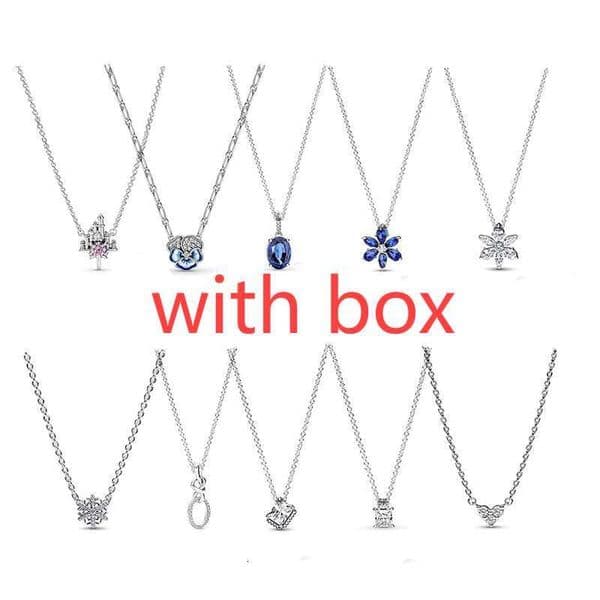 Designer Necklace Charm Necklace Bow Women's Heart Pendant Necklaces Silver Plated Heart Snowflake Basic Chain Necklace Blue Gemstone Castle with Box