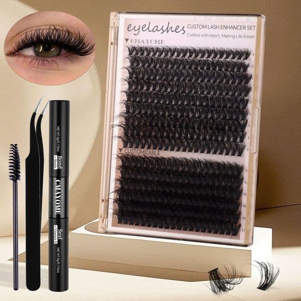 DIY Segmented Eyelash Extensions Thick Fluffy DIY Cluster Lashes Kit with Lash Bond & Seal Brush D Curled Individual Eyelashes Soft Lightweight