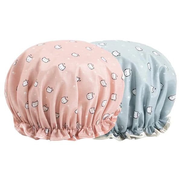 Waterproof Bath Hat Women Shower Cap Elastic Reusable Bathroom Double Layers Hair Cover Accessories 260312