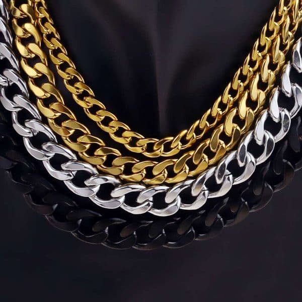 Men's Cuban Link Chain Necklace SS Gold/Silver/Black Plated 4/6/9/13mm Width 14-30in Hip Hop Jewelry Father's Day Christmas Gift ChainsPro