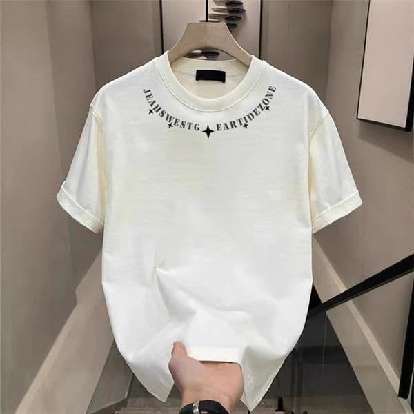 Summer Cotton T-Shirt Short Sleeve Men Versatile Simple American Style Printed Casual High Street Trend Brand Heavyweight Top