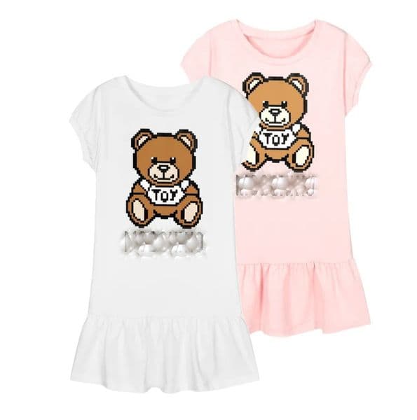 Kids Designer Dress Clothes Summer Dress Fashion Brand Cartoon Letter Kids Girl Clothes Bear Print Clothes Baby Girls Princess Dresses 1-7 Year