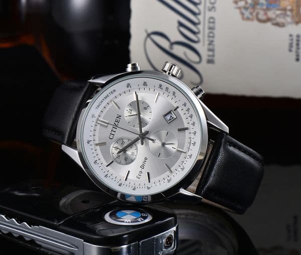 Fashion Full Brand Wrist Watch Man Male Multi-function Style Leather Strap Luxury Logo Quartz Clock Good Quality Citi07