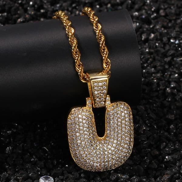 Letter Pendants Necklaces Women Iced Out Cubic Zirconia Initial Mens Hip Hop Jewelry with 60cm Cuabn Link Chian