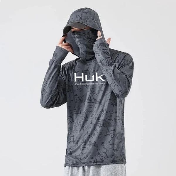 Mens Fishing hooded sweatshirt Fishing UV protection hoodie Camiseta De Pesca clothing hooded top grey white 260316