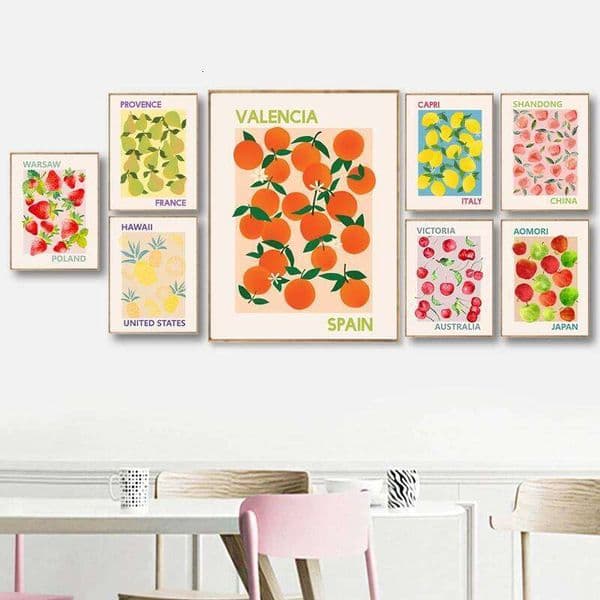 t Prints Fruit Market Posters Lemon Cherry Orange Pear Vintage Pictures Canvas Painting Dining Room Wall Decoration (No picture frame 26W0317