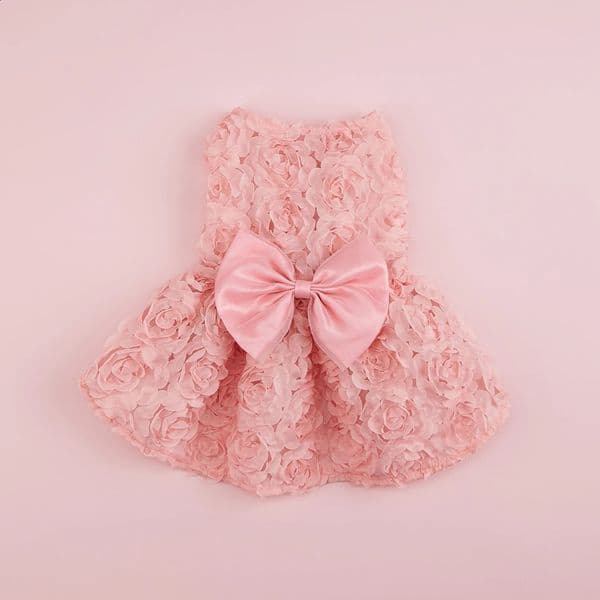 Dog Princess Dress Embroidered Flower Pet Pink Bowknot Princess Clothes Puppy Pet Spring Summer Dresses 260313
