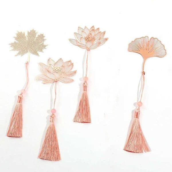 Pink Flower Metal Hollow Bookmarks Vintage Pendant Apricot Leaf Lotus Rose Bookmark Gifts Student Book Marks Stationery S26317