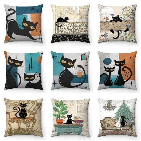 Cartoon Cat 45x45cm Cute Black Cats Cover Home Decor Pillowcase Sofa Throw Pillow Animals Cushion Case 26H0316