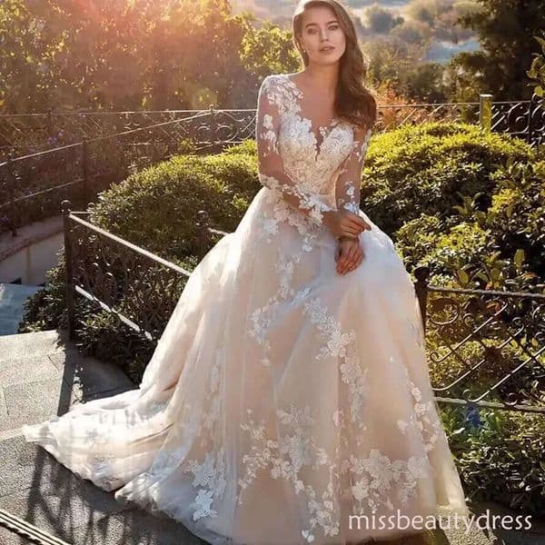 Sleeves Long Haute Couture Wedding Dresses Elegant Sweep Train Neck D Ral Lace Plus Size Arabic Bridal Gowns Sexy Gorgeous Bride Vestidos De Novia e