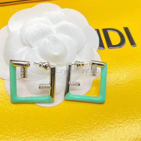 designer earrings FF earring fendes Square F Earrings Brass Material Stud Earrings for Women