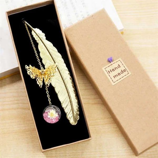 1pc Chinese Style Metal Feather Bookmark Creative Immortal Dried Flower Butterfly Leaf Student Bookmark Teachers Day Gift S26317{category}