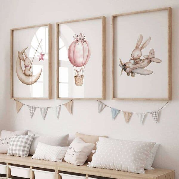 s A Hot Air Balloon 3pcs Wall Art Prints Canvas Painting Poster Picture For Living Bedroom Kids Play Room Home Decor (No picture frame 26W0317