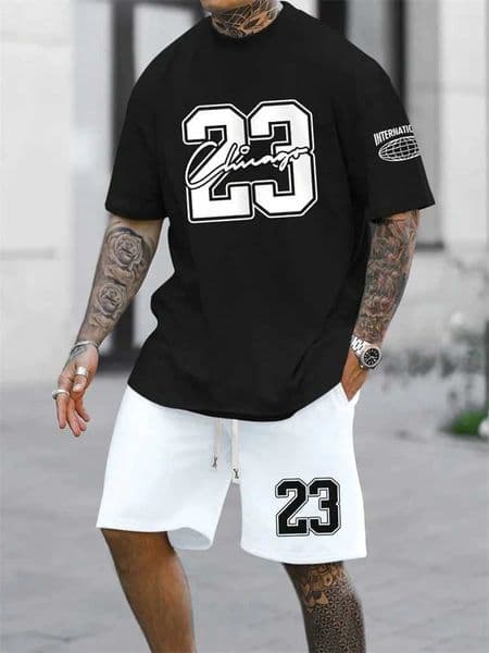 Summer Mens Short Sleeve T-shirt Shorts 2-piece Set Plus Size T Shirt Clothing O-neck T-shirts Side Pocket Elastic Waist Shorts X260316