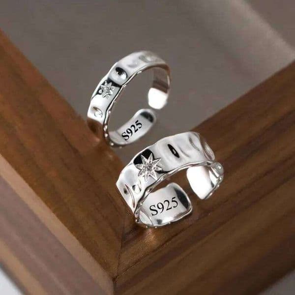 925 Sterling Silver Star Rings for Women Men Zircon Open End Couple Ring Wide Retro Daily Wearing Wedding Fashion Jewelry Gifts S260316