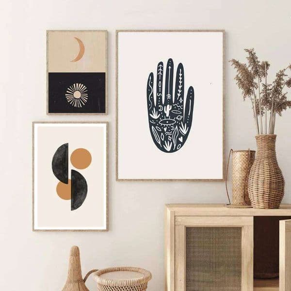 2026 Eometric Shape Prints perfume Cologne Sun Moon Perfume Hand Poster Boho Modern Mid Century Wall Art Picture Canvas cologne Painting Living Room Decor (No F