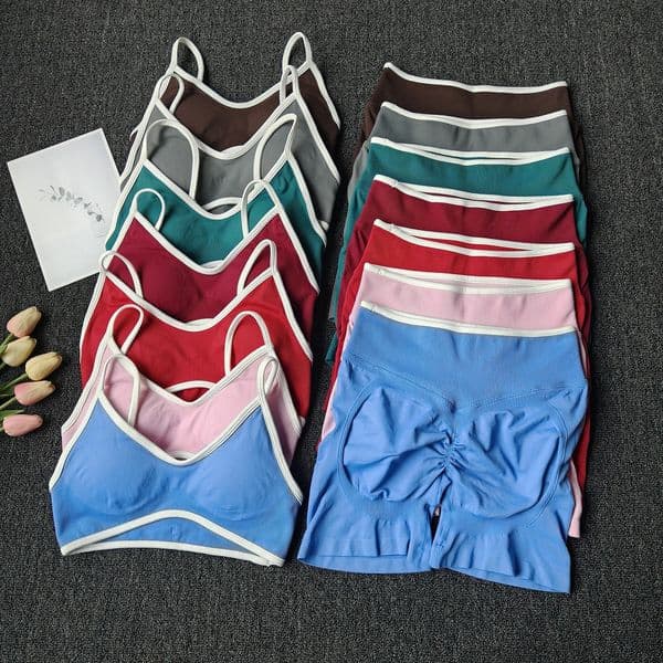 Peach Buttock Yoga Suit Women Gym Seamless Suspender Gathering Bra High Waist Hip Lifting Belly Tightening Shorts Fitness Set 260317