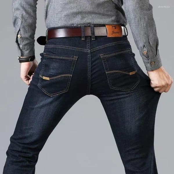Men's Jeans Casual Straight Stretch Fashion Classic Blue Black Work Denim Trousers Male Brand Clothing